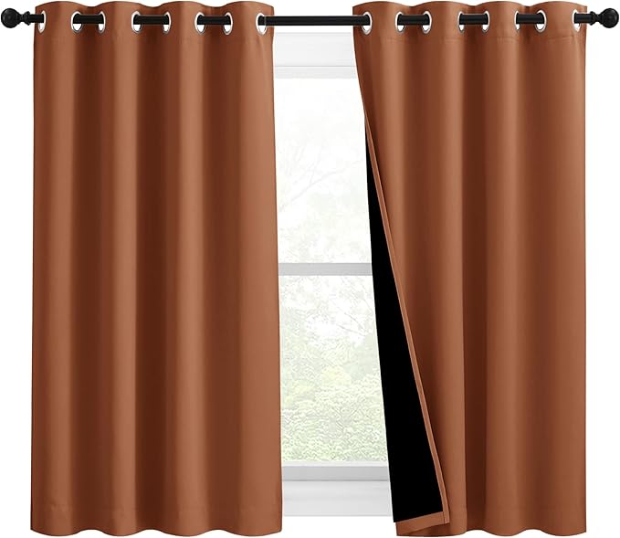 NICETOWN 100% Blackout Curtains 54 inches Long, Double-Deck Completely Blackout Window Treatment Thermal Insulated Lined Drapes for Small Window (Burnt Orange, 1 Pair, 46 inches Width Each Panel)