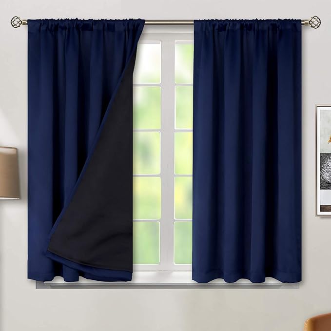 BGment Short Blackout Curtains for Small Window 54 Inch Length, Full Room Darkening Thermal Insulated Noise Reducing Window Curtains with Rod Pocket, 2 Panels, Each Panel 46 Inch Wide, Navy Blue