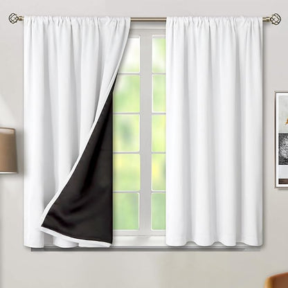 BGment White Blackout Curtains for Bedroom 45 Inch Length, Rod Pocket 100% Blackout Curtains with Thermal Liner Room Darkening Curtains for Living Room, Each Window Curtains 2 Panels, 42 x 45 Inch