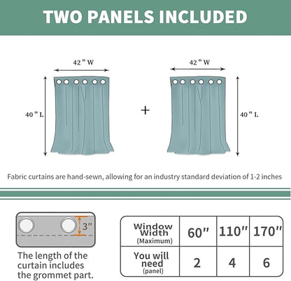 Short Blackout Curtains for Bedroom 40 Inch Length 2 Panels Set, Thermal Insulated Sun Blocking Soundproof Grommet Basement/Bathroom Window Curtains, Each 42 Inch Wide, Pure White