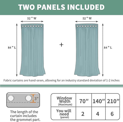 White Blackout Curtains 84 Inch Length for Living Room, Thermal Insulated 100% Light Blocking Soundproof Grommet Window Curtains for Bedroom 2 Panels, Each 52 Inch Wide