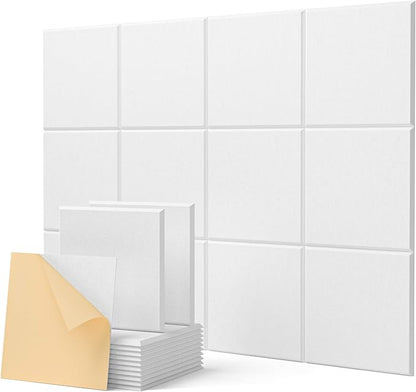 Soundproof Wall Panels Self-Adhesive, Square Acoustic Panels Sound Absorbing, High Density Sound Proof Foam Panels for Home Office, Reccording Studio, Ceiling 12" X 12" X 0.4" White