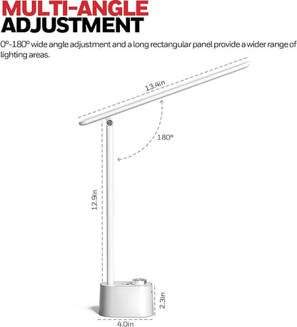 Honeywell LED Desk Lamp with USB Charging Ports - Sunturalux™ HWT-H01 Stepless Dimmable Eye Caring Table Lamp for College Dorm Home Office, Foldable Small Bedside Lamp for Bedroom with Base White