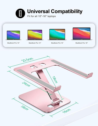 Foldable Laptop Stand, Height Adjustable Ergonomic Computer Stand for Desk, Aluminum Portable Laptop Riser Holder Mount Compatible with MacBook Pro Air, HP, Dell 10-16" (Pink)