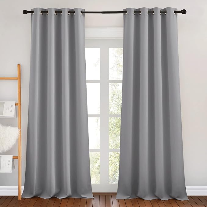 NICETOWN Blackout Curtains 90 inch Length - Triple Weave Energy Saving Thermal Insulated Solid Grommet Blackout Draperies for Bedroom/Living Room (1 Pair, W46 x L90, Silver Grey)