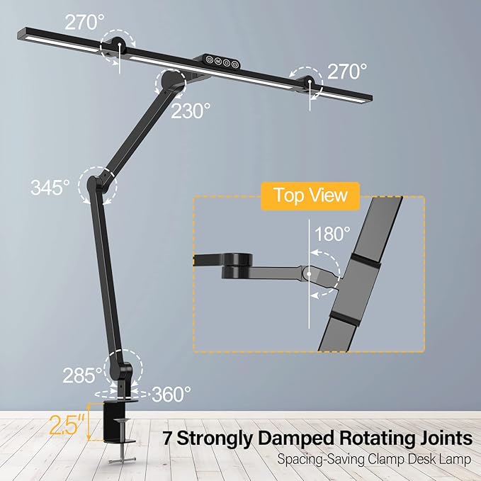 Micomlan Led Desk Lamp with Clamp, Architect Desk Lamp for Home Office with Atmosphere Lighting, 24W Ultra Bright Auto Dimming Desk Light Stepless Dimming and Tempering LED Table Light