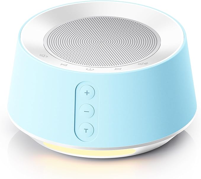 BGOVERSS White Noise Sound Machine with 14 Soothing Sounds and 10 Levels Night Light for Sleeping, 5 Timers and Memory Feature Plug in Sound Machine for Nursery Baby Kids Adults, Light Blue