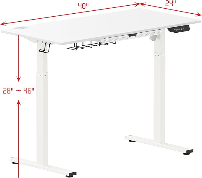 SHW Memory Preset Electric Height Adjustable Standing Desk, 48 x 24 Inches, White