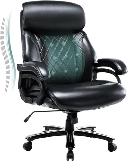 COLAMY Big and Tall Office Chair 400lbs-Heavy Duty Executive Desk Chair with Extra Wide Seat, High Back Ergonomic Leather Computer Chair with Tilt Rock&Tension, Padded Armrests-Black