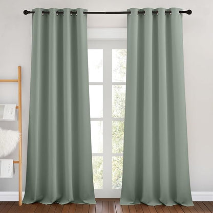 NICETOWN Blackout Living Room Curtains 90 inches Long - Energy Saving Thermal Insulated Sound Dampening Grommet Room Darkening Window Treatments for Bedroom (Sage Green, 2 Panels, W46 x L90)