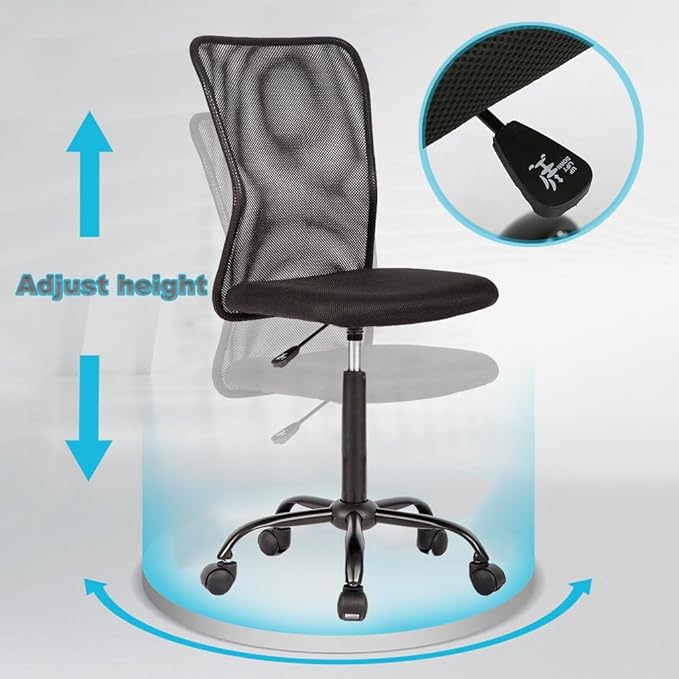 BestOffice Ergonomic Office Chair Desk Chair Mesh Computer Chair Armless Back Support Modern Executive Rolling Swivel Chair with Lumbar Support（Black）