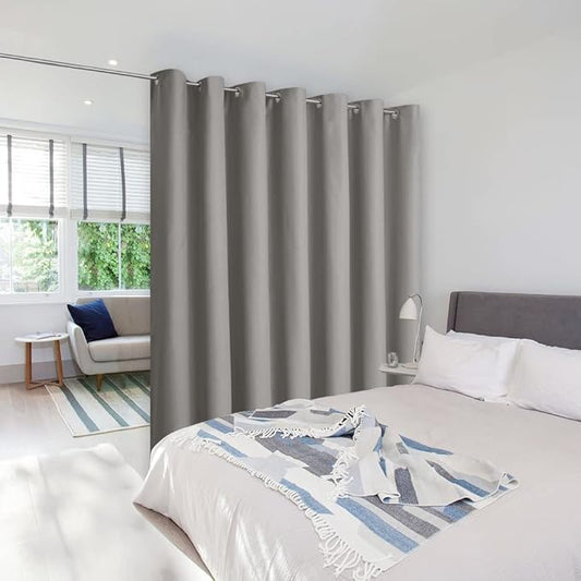 NICETOWN Silver Grey Curtains for Sliding Glass Door, 84 inch Long, Grommet Single Curtain Panel, Sound Reducing Blackout Curtains for Bedroom/Doorway Living Cabin (1 Panel, 8.3ft Wide by 7ft Long)