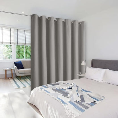 NICETOWN Ceiling Curtains, Room Divider Curtain Screen Partition, Vertical Blind for Sling Door, Blackout Window Curtain, Privacy Blind for Patio (Silver Grey, Single Panel, 8.3ft Wide x 9ft Long)