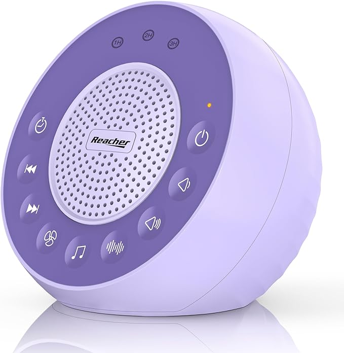 REACHER Sound Machine for Adult, Baby, 31 Non-looping Soothing Sounds, White/Brown/Pink Noise for Sleeping, 3 Auto-Off Timer, Loud Stereo Sound, 25-Level Volume, Memory Function, Travel(Purple)