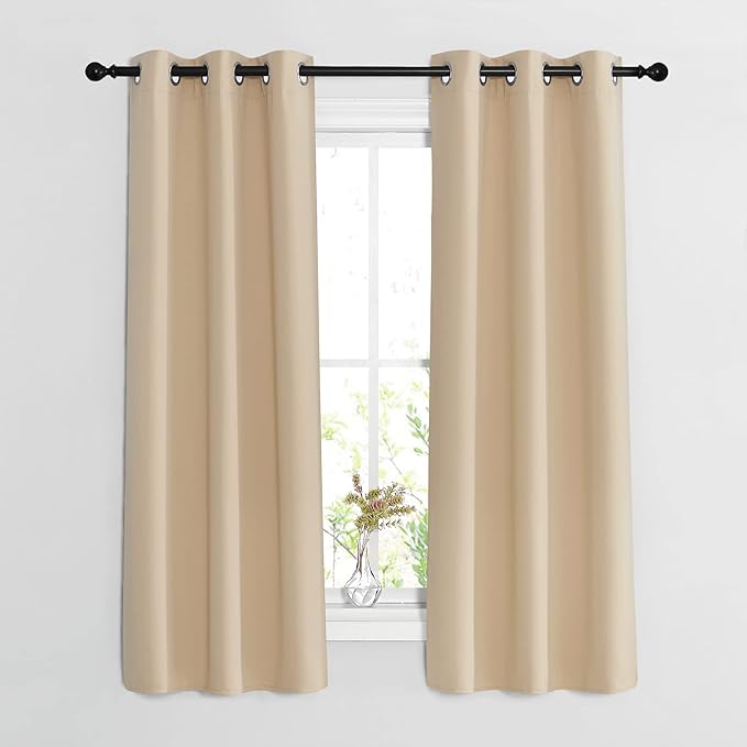 NICETOWN Blackout Curtain Panels for Living Room - Window Treatment Thermal Insulated Solid Grommet Vertical Drapes Window Treatments for Bedroom (Biscotti Beige, Set of 2, 37 by 63 Inch)