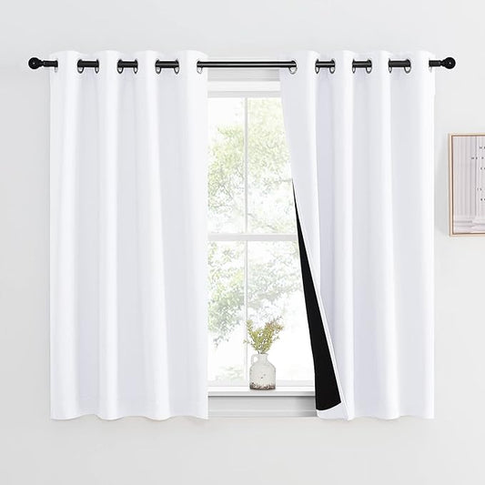 NICETOWN 100% Blackout Curtain 54 inches Long, Double-Deck Completely Blackout Window Treatment Thermal Insulated Lined Drape for Small Window (White, 1 PC, 46 inches Width Each Panel)