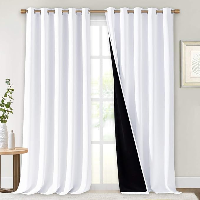 NICETOWN White 100% Blackout Curtains for Windows, Super Heavy-Duty Black Lined Total Darkness Drapes for Bedroom, Privacy Assured Window Treatment for Patio (Pack of 2, 70 inches W x 108 inches L)