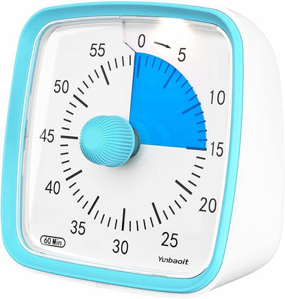 Yunbaoit Visual Timer with Night Light, 60-Minute Countdown Timer for Kids and Adults, Silent Classroom Timer, Time Management Tool for Home, School, or Work (Light Blue)