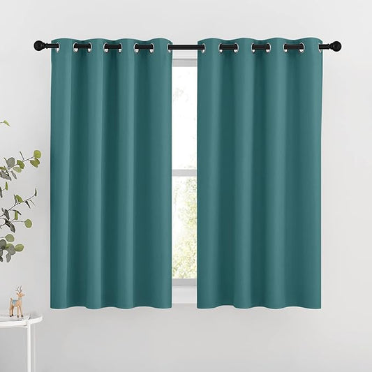 NICETOWN Blackout Curtains for Kids Room - Triple Weave Microfiber Home Thermal Insulated Solid Ring Top Blackout Panels/Drapes for Bedroom(Sea Teal, Set of 2, 46 x 54 Inch)