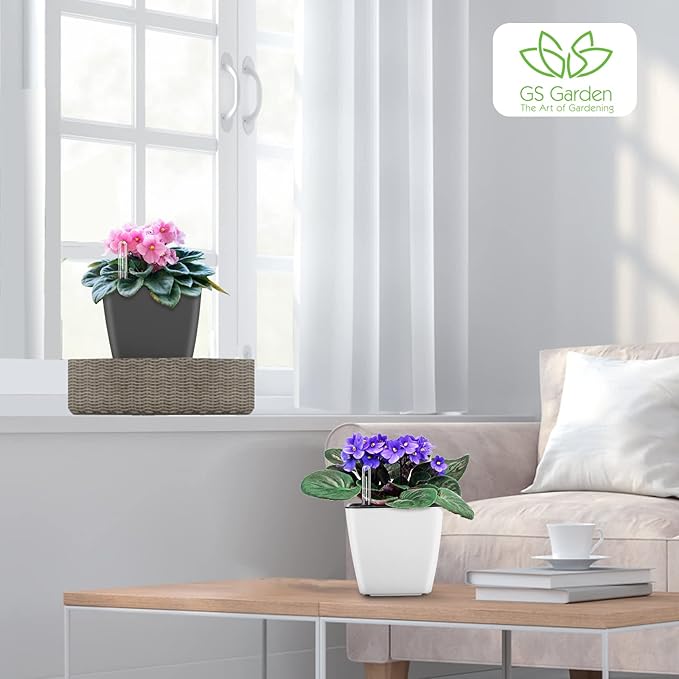 Self Watering Planters for Indoor Plants : 5 inch 6 Pack White Planter with Water Level Indicator African Violet Self Watering Flower Pot for Herb pots