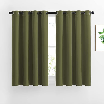 NICETOWN Blackout Curtains for Girls Room - Thermal Insulated Solid Grommet Room Darkening Panels/Drapes for Girl's Bedroom (Olive Green, 1 Pair, 52 by 54-Inch)