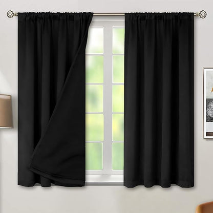 BGment Black Blackout Curtains for Bedroom 54 Inch Length, Rod Pocket 100% Blackout Curtains with Thermal Liner Light Blocking Curtains for Living Room, Each Window Curtains 2 Panels, 42 x 54 Inch