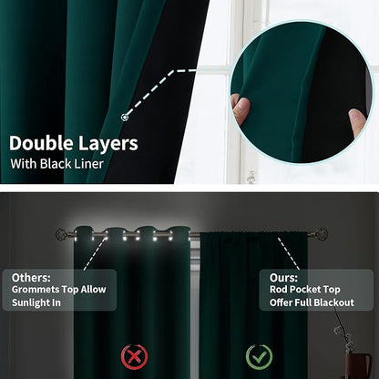 BGment Full Blackout Curtains for Living Room 72 Inch Length 2 Panels Set, Christmas Thermal Insulated Room Darkening Soundproof Rod Pocket Window Curtains for Bedroom, 52 Inch Wide, Emerald