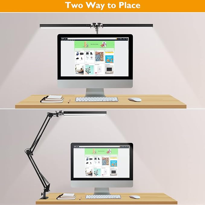 LED Desk Lamp with Clamp, Super Bright Double Head Desk Lamps for Home Office, 5 Color Modes, 10%~100% Dimmable Brightness, Architect Task Desk Light, Modern Swing Arm Workbench Desk Lighting