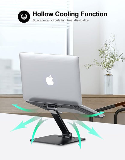 Foldable Laptop Stand, Height Adjustable Ergonomic Computer Stand for Desk, Aluminum Portable Laptop Riser Holder Mount Compatible with MacBook Pro Air, HP, Dell 10-16" (Black)