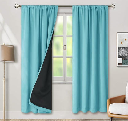 BGment 100% Blackout Curtains for Bedroom 84 Inch Length, Full Room Darkening Curtains for Living Room Rod Pocket with Thermal Insulated Liner, Each Window Curtains 2 Panels, 52 x 84 Inch, Aqua