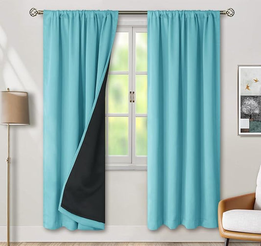 BGment 100% Blackout Curtains for Bedroom 84 Inch Length, Full Room Darkening Curtains for Living Room Rod Pocket with Thermal Insulated Liner, Each Window Curtains 2 Panels, 42 x 84 Inch, Aqua