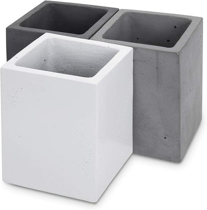 MyGift Modern Gray-Tone Concrete Desktop Pencil Holder Cup and Pen Holder, Office Stationery Organizer, Set of 3