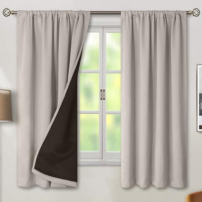 BGment Full Blackout Curtains for Bedroom 63 Inch Length 2 Panels Set, Thermal Insulated Room Darkening Noise Canceling Living Room Curtains with Rod Pocket, Each Panel 52 Inch Wide, Cashmere