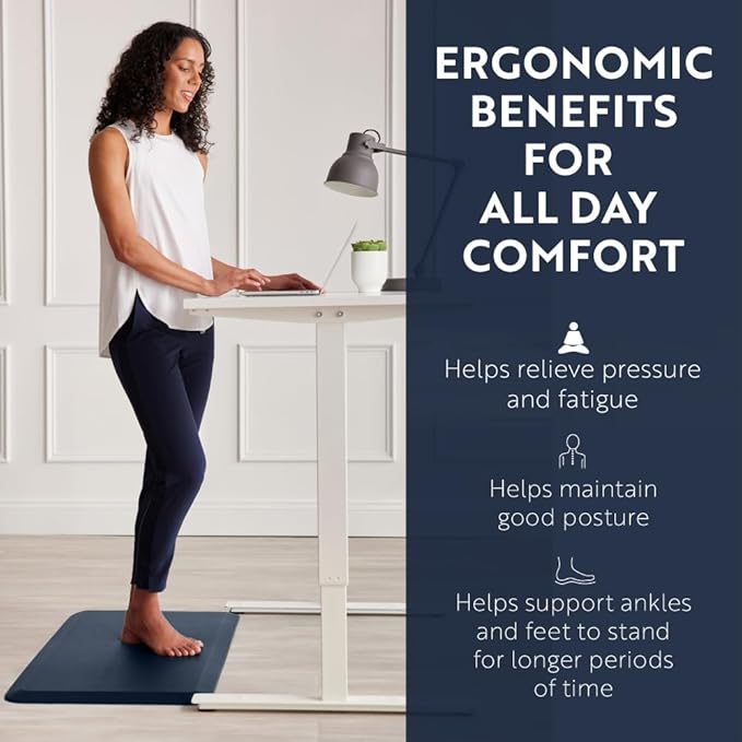 KANGAROO Thick Ergonomic Anti Fatigue Mats for Kitchen Floor, 48x20, Cushioned Standing Office Desk Mat, Waterproof Scratch Resistant Topside, Supportive All Day Comfort Padded Foam Rugs, Navy