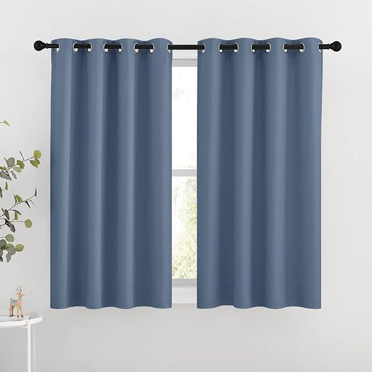 NICETOWN Bedroom Blackout Curtains and Drapes 54" L - Window Treatment Thermal Insulated Solid Grommet Blackout Draperies for Home Office (Stone Blue, 2 Panels=92" Wide)