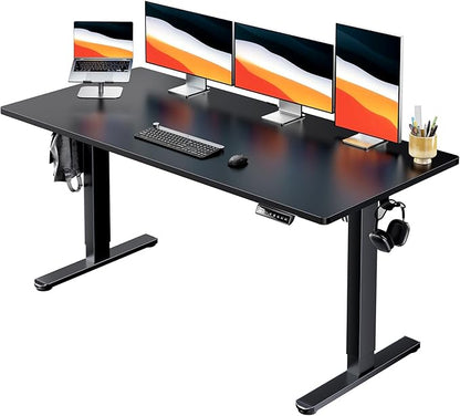 HUANUO Electric Standing Desk, 60" x 24" Whole Piece Desktop, Adjustable Height Computer Desk, 4 Height Memory Settings, Sit Stand Up Desk for Home Office, Black