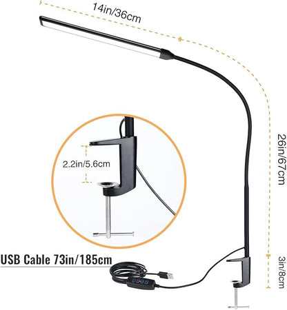 LED Desk Lamp with Clamp, Clamp Light, Tall Desk Lamp with Long Gooseneck, 11W, 850 LMS, 3 Color Modes, 10 Brightness Levels, Eye-Caring, Clip on Desk Light for Reading, Home, Office