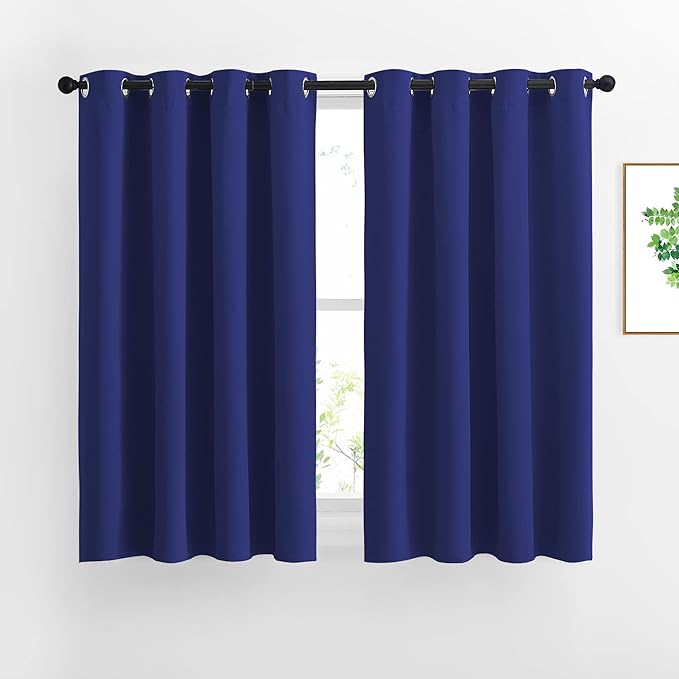 NICETOWN Blackout Curtain Panels Grommet - All Season Eyelet Top Blackout Draperies for Bedroom/Living Room/Glass Door, Navy Blue, 1 Pair of 52 x 45 inches