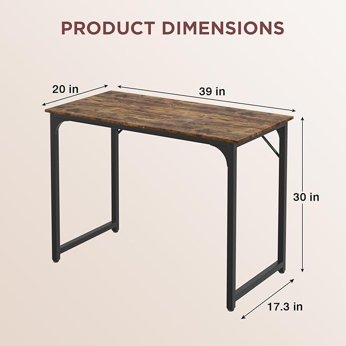 PayLessHere 32/39/47 inch Computer Desk Study Writing Table, Adjustable feet, Modern Furniture for Home Office (1, Brown, 39 inch)