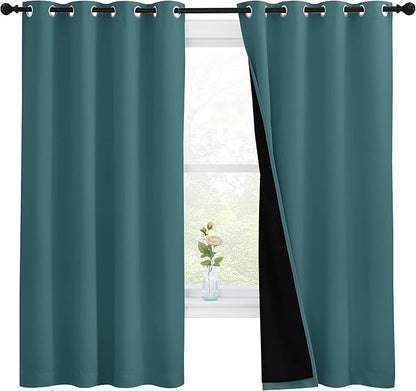 NICETOWN 100% Blackout Curtain Panels, Thermal Insulated Black Liner Curtains for Nursery Room, Noise Reducing and Cold Blocking Drapes for Windows (Set of 2, Sea Teal, 55-inch Wide by 68-inch Long)