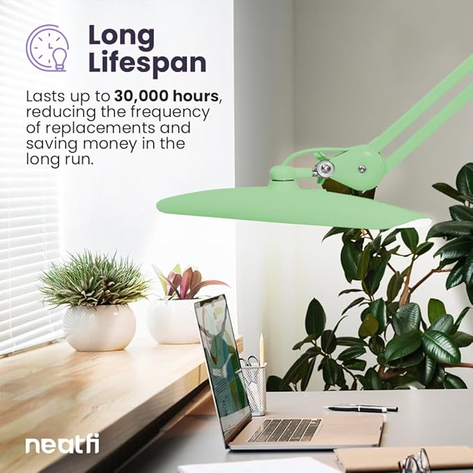 Neatfi XL 2,200 Lumens LED Desk Lamp with Clamp, 24W Bright Architect Task Lamp, 20 Inches Dimmable Computer Light, Adjustable Desk Light for Home, Office, Crafts & Nails (Non-CCT, Midnight Green)