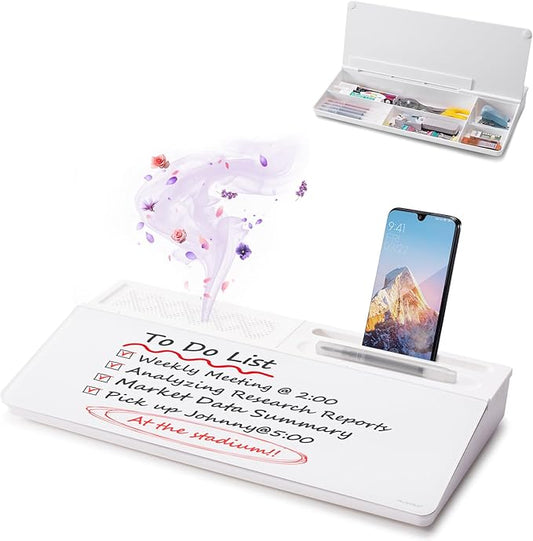 Small Glass Desktop Whiteboard Dry-Erase-Board - Computer Keyboard Stand White Board Surface Pad with Aromatherapy, Desk Organizers with Accessories for Office, Home, School Supplies