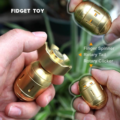 Atomic Bomb Fidget Toys Adults, Metal Fidget Spinner, 3 in 1 Metal Fidget Toy, EDC Clicker, Desk Toys for Office, Table Decor, ADHD Stress Relief, Gifts for Adults Teens (Brass)