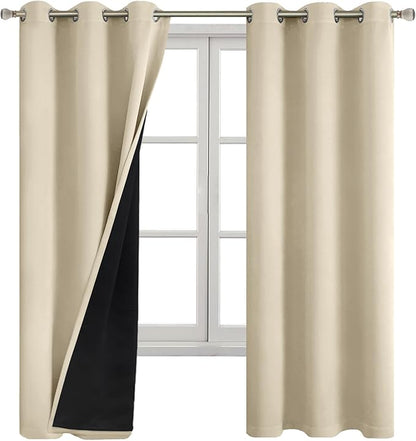 Blackout Curtains for Bedroom 63 Inch Length 2 Panels Set, Full Room Darkening Thermal Insulated Light Blocking Soundproof Grommet Window Curtains, Each 42 Inch Wide, Beige