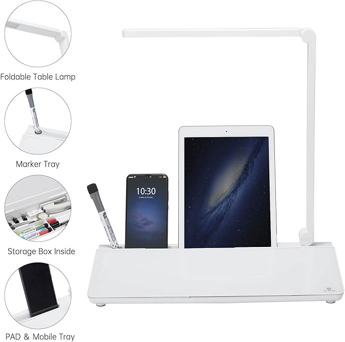 TSJ OFFICE Desktop Whiteboard Dry-Erase-Board - Swing arm Desk Lamps with Keyboard Stand White Board Surface Pad with Drawer, LED Table Light Desk Organizers with Accessories for Office, Home Supplies