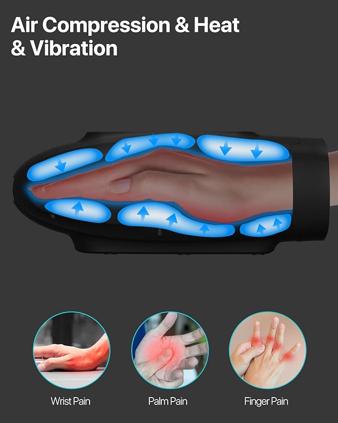 ALLJOY Hand Massager for Arthritis and Carpal Tunnel Relief, Touchscreen Cordless Hand Massager with Vibration and Heat, 6 Levels Pressure Point Therapy, Gifts for Women/Men