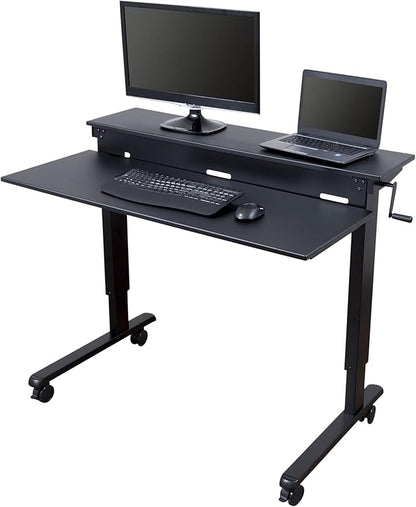 Stand Up Desk Store Crank Adjustable Two Tier Standing Desk with Heavy Duty Steel Frame (Black Frame/Black Top, 48" Wide)