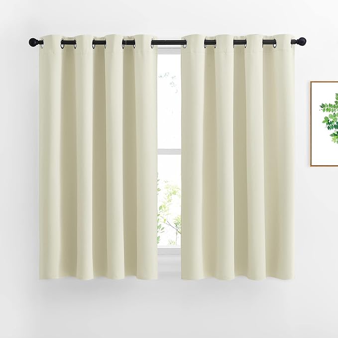 NICETOWN Half Window Curtains for Bedroom - Silver Grommet Modern Thermal Insulated Home Decor Window Coverings for Nursery/Flat, Beige, W52 x L54, Set of 2