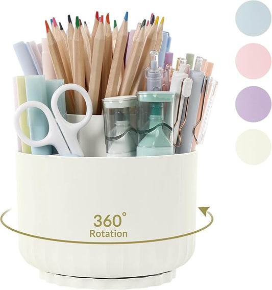 SKYDUE 360 Degree Rotating Desk Organizer, Dual-Purpose Pencil Pen Holder for Desk, Rotating Pencil Cup with 5 Slots, Office Supplies, Desk Decor for Office, School, Home