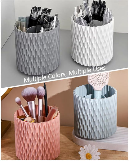 Rotating Pen Pencil Holder for Desk, 5 Slots Unique White Desk Pen Organizer Easthetic Desktop Supplies and Accessories for Women Girls, Pen Cup Pencil Caddy for Office Home Art Supply